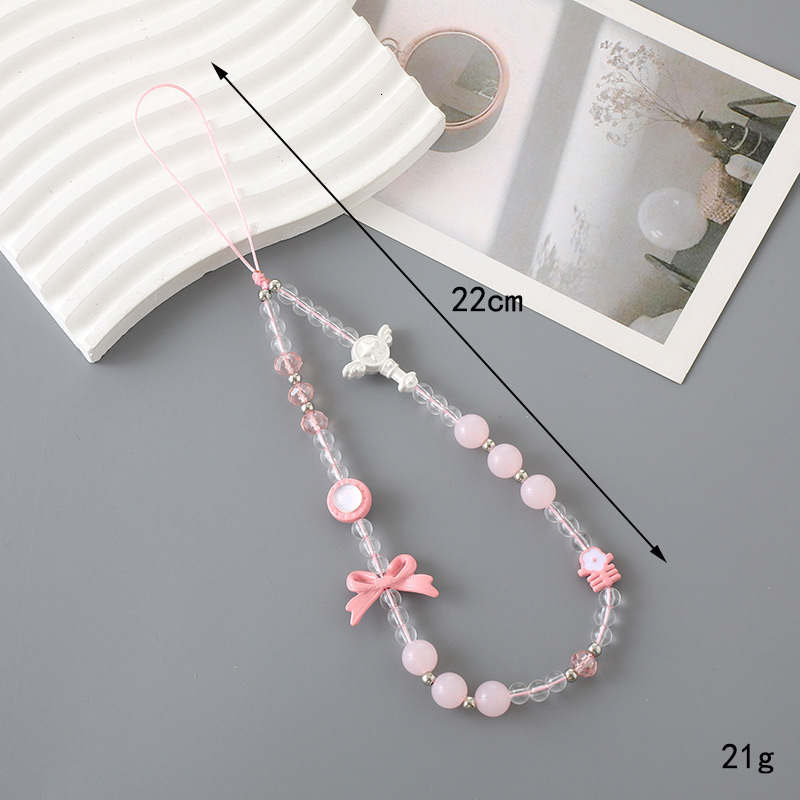 New style fresh and sweet bow pink series handmade bead mobile phone hanging rope chain decoration