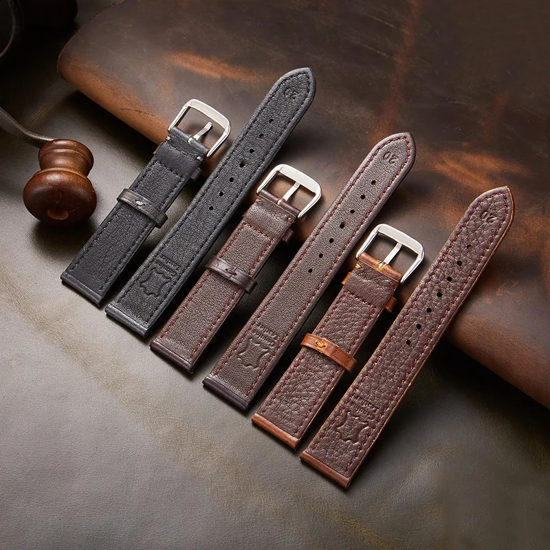 Hand-crafted Italian double-sided leather strap Vintage Oil waxskin color-changing brown Grey watch strap 18/19/20/21/22mm 240906