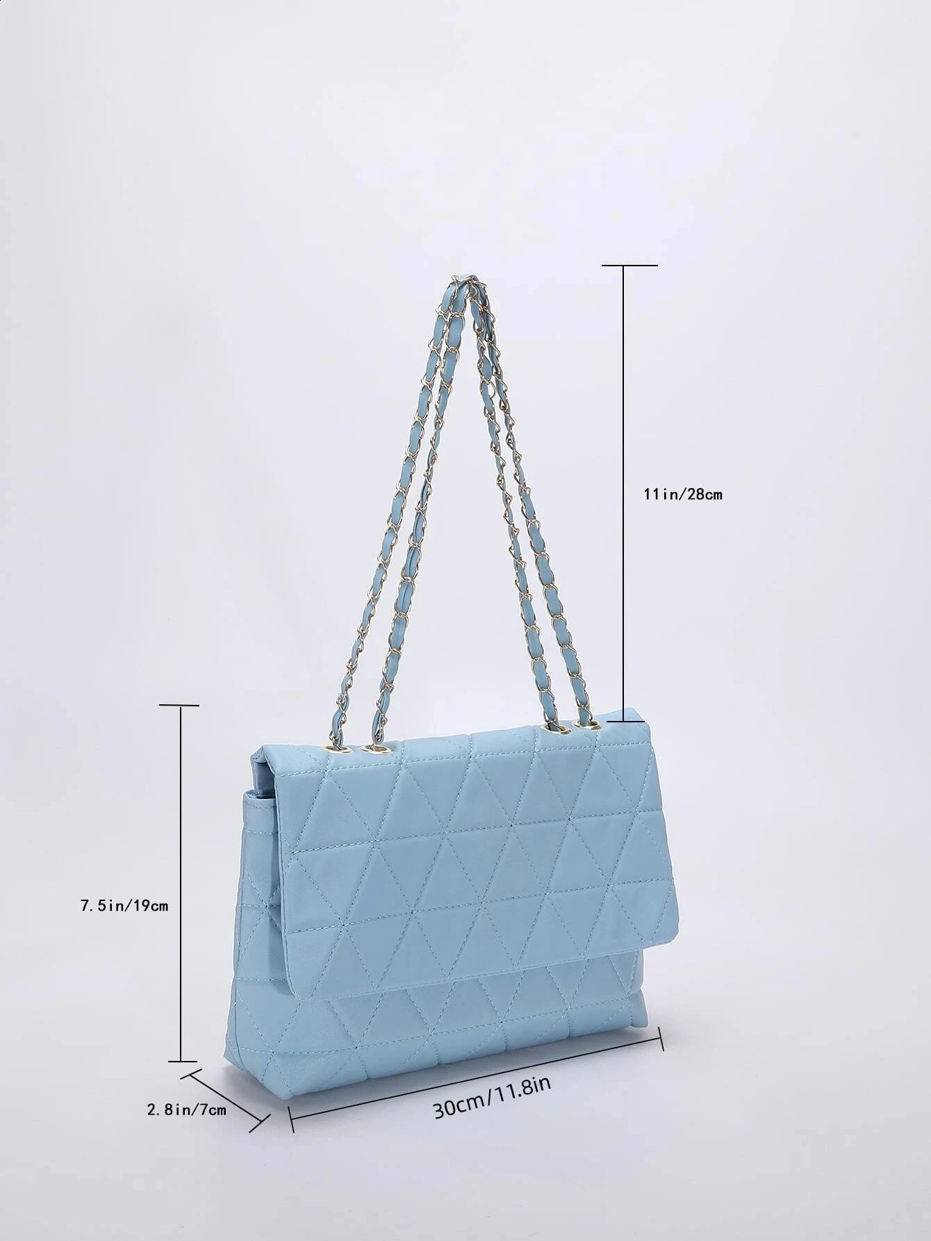Fashion Blue Pu Flap Bag Golden Large Capacity Niche Geometric Handbag Womens Bag Embroidery Thread Metal Chain Shoulder Bag 240907