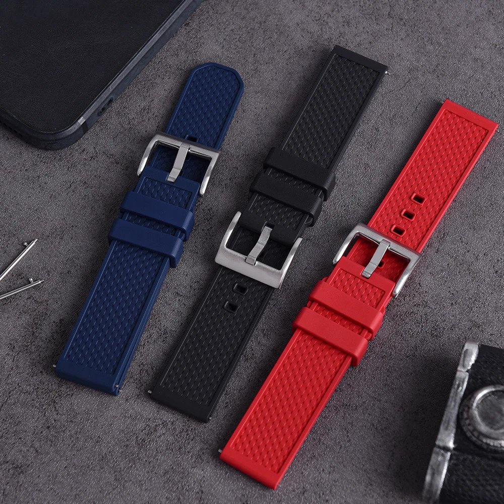 Premium Smart Rubber Watch Band 18mm 20mm 22mm FPM/FKM Watch Strap Fluoro Rubber Watchbands Quick Release For Each Watches 240906