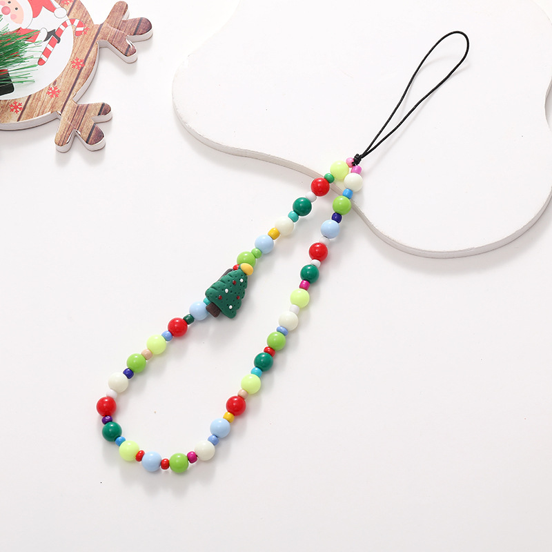 Yi Lian's New Series Phone Santa Claus Beaded Short Christmas Tree Pendant with Wrist Strap Loss Prevention Chain