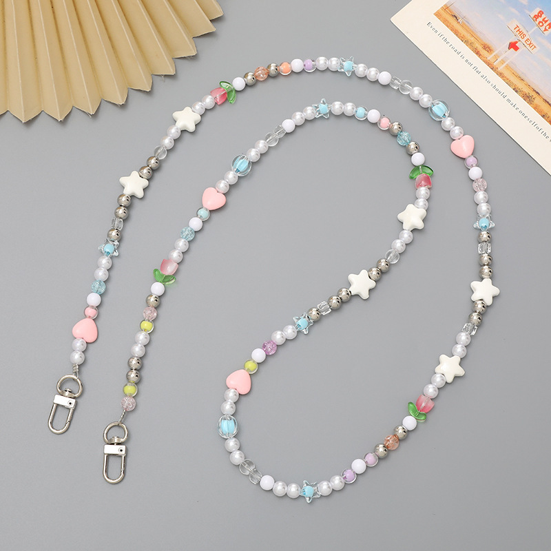 Yilian new colorful flower crossbody phone case rope five pointed star bead bag hanging decoration pendant shoulder strap chain