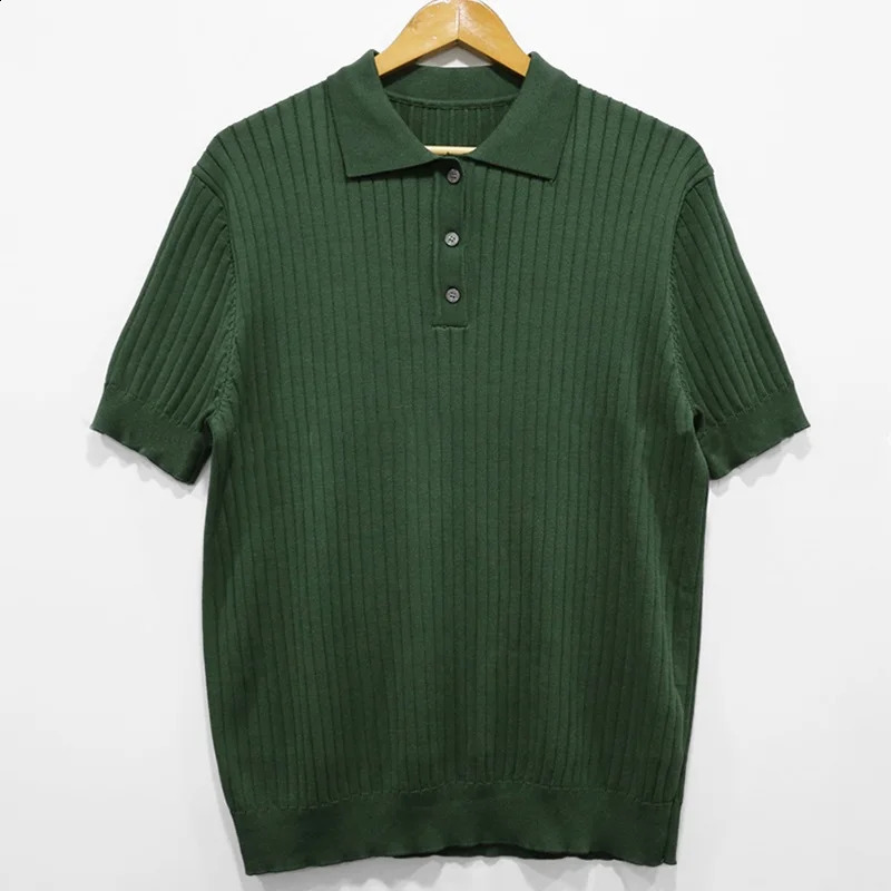 Hong Kong Sle Lapel Polo Shirt Short sleeve Mens Fashion Loose Casual Summer Thin Solid Knit T-shirt Bottoming Shirt 240826