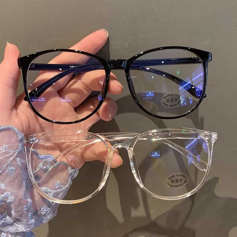 Womens transparent computer glasses frame anti blue light circular glasses optical glasses lens black glasses fashion gift W240906