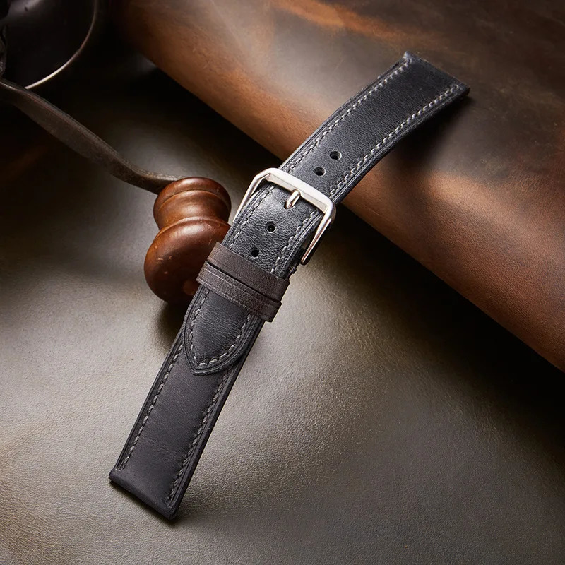 Hand-crafted Italian double-sided leather strap Vintage Oil waxskin color-changing brown Grey watch strap 18/19/20/21/22mm 240906