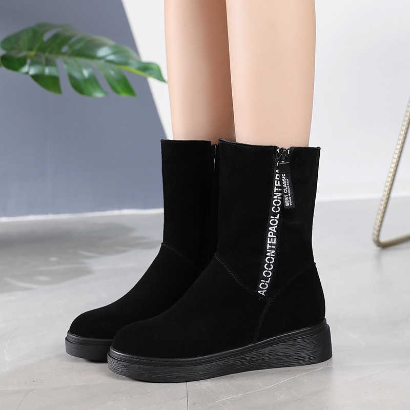 CMM Leather Frosted Leather Thick Soled Boots Womens Winter Plush Thickened Snow Shoes Womens Short Boots Cotton Shoes Womens Autumn