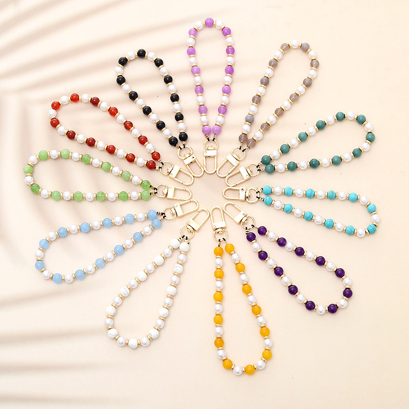 Ins New Natural Stone Bead Pendant Luggage Keychain Hanging Decoration Red Agate Mobile Phone Rope Jewelry