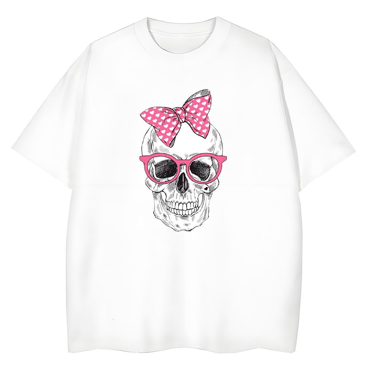 TOP Quality T-Shirts for Women 230g Pure Cotton Short Sleeve O-Neck Daily Wear skull Couples T Shirts Female DIY Anime Printed Clothes Shirt