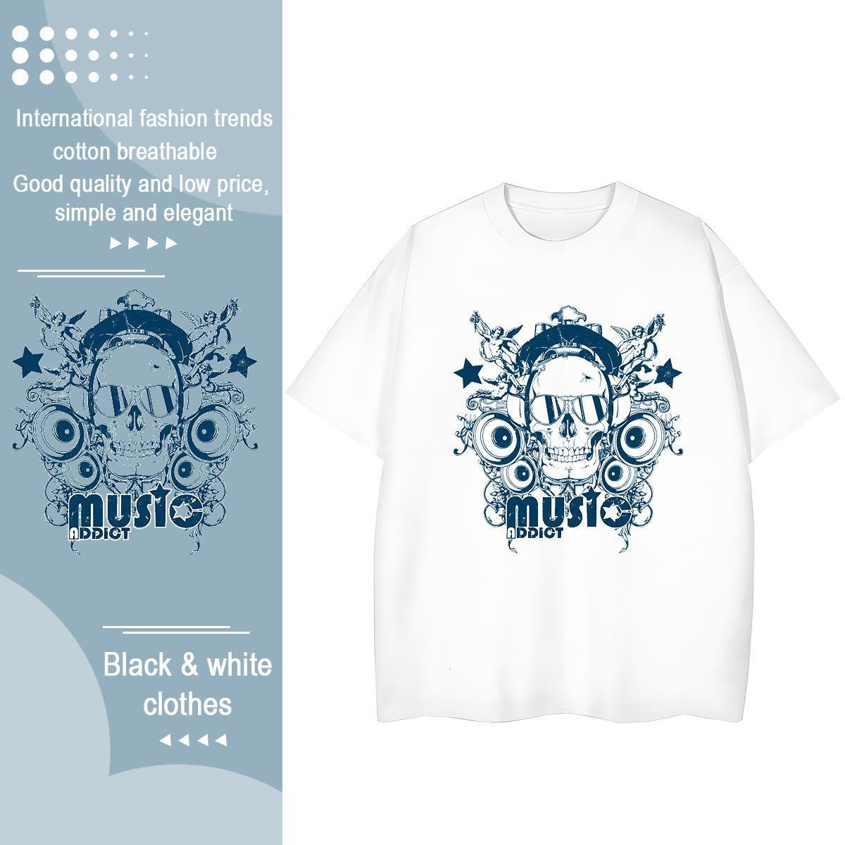 New T-Shirts for Women 230g 100% Cotton Crew Neck Hip Hop skull Unisex Tshirts Free Shipping DIY Printed Wear