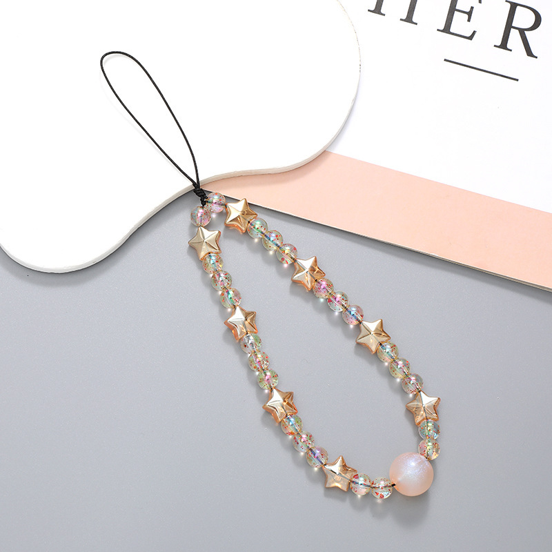 New Four Leaf Clover Crystal Beaded Phone Chain DIY Phone Case Hanging Rope Short Wrist Strap Anti Loss Chain