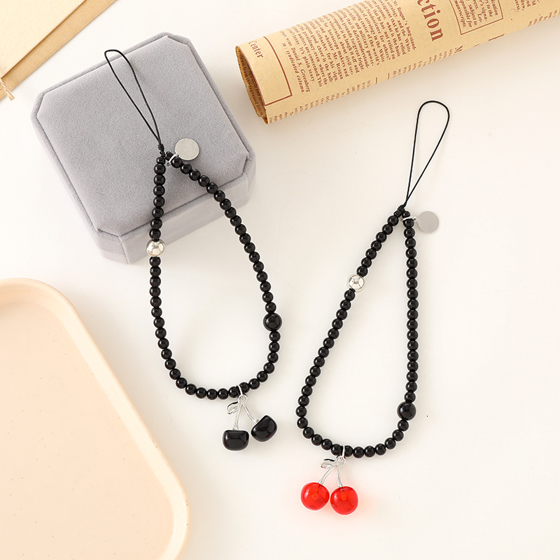 Ins niche new red cherry pendant bead CCD camera mobile phone rope luggage keychain hanging chain