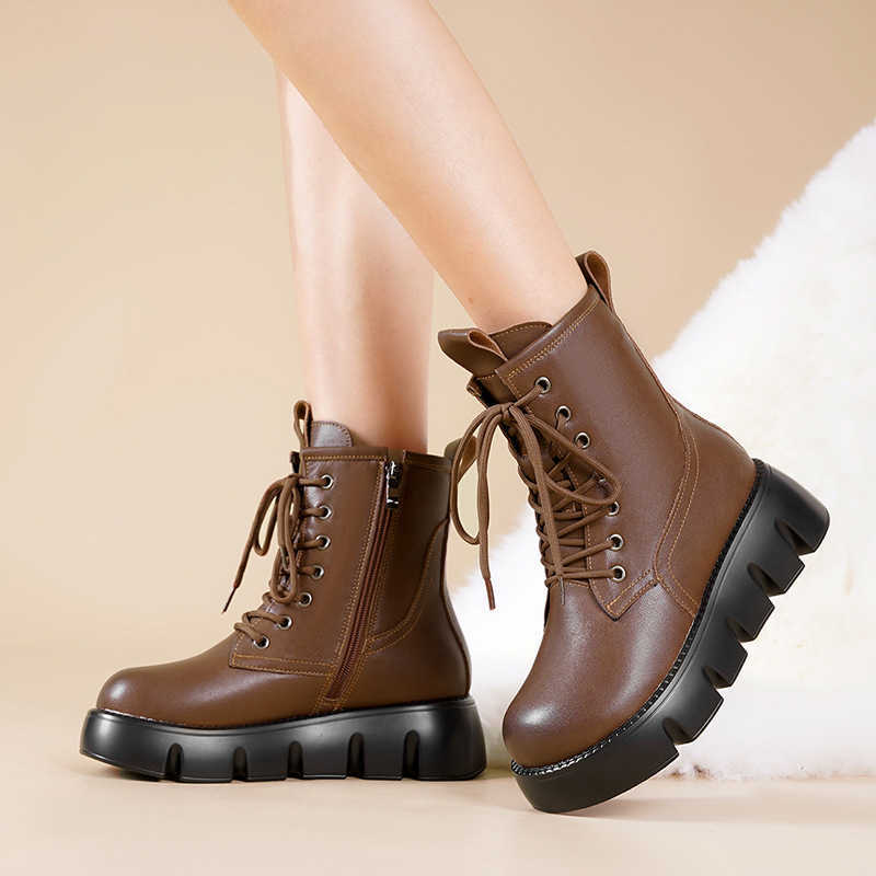 CMM Thick Soled Height Increasing Boots for Women Winter Suede Short Boots Leather Thickened Large Cotton Shoes Anti Slip Fur Integrated Snow Boots