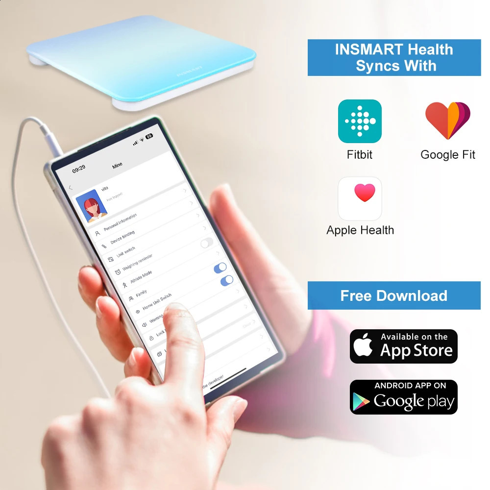 Insmart Bathroom Scale Digital Body Fat 180KG BMI Biological Impact Balance Weight Intelligent 240906