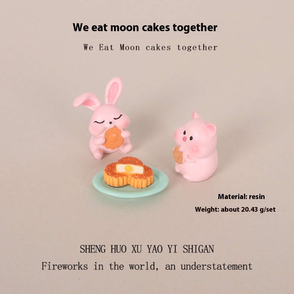 Cute Greedy Pig Mooncake Rabbit Micro Landscape Baby House Food and Play Scene Creative Resin Crafts Home Decoration