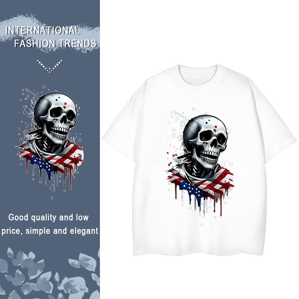 TOP Quality T-Shirts 230g Cotton O Neck Short Sleeves Street Casual skull Lady T shirt Loose Anime Top Tees