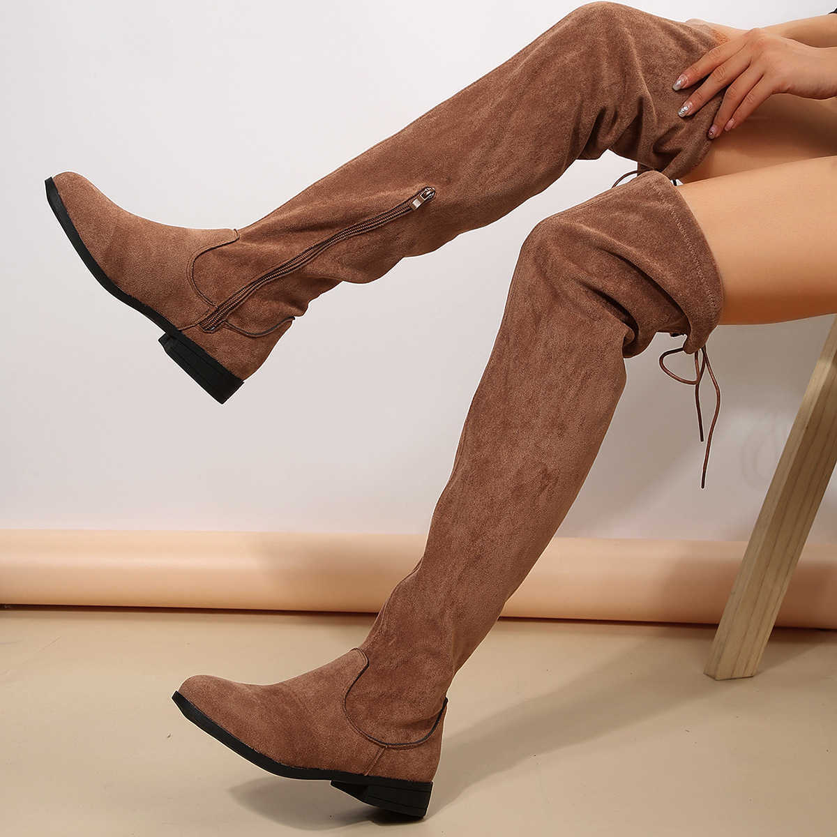 Large Martin Boots Womens Knee Length Boots Slim Thigh High Heel Boots Martin Boots Womens Boots Low Heels Single Boots Flat Bottomed Boots 240826
