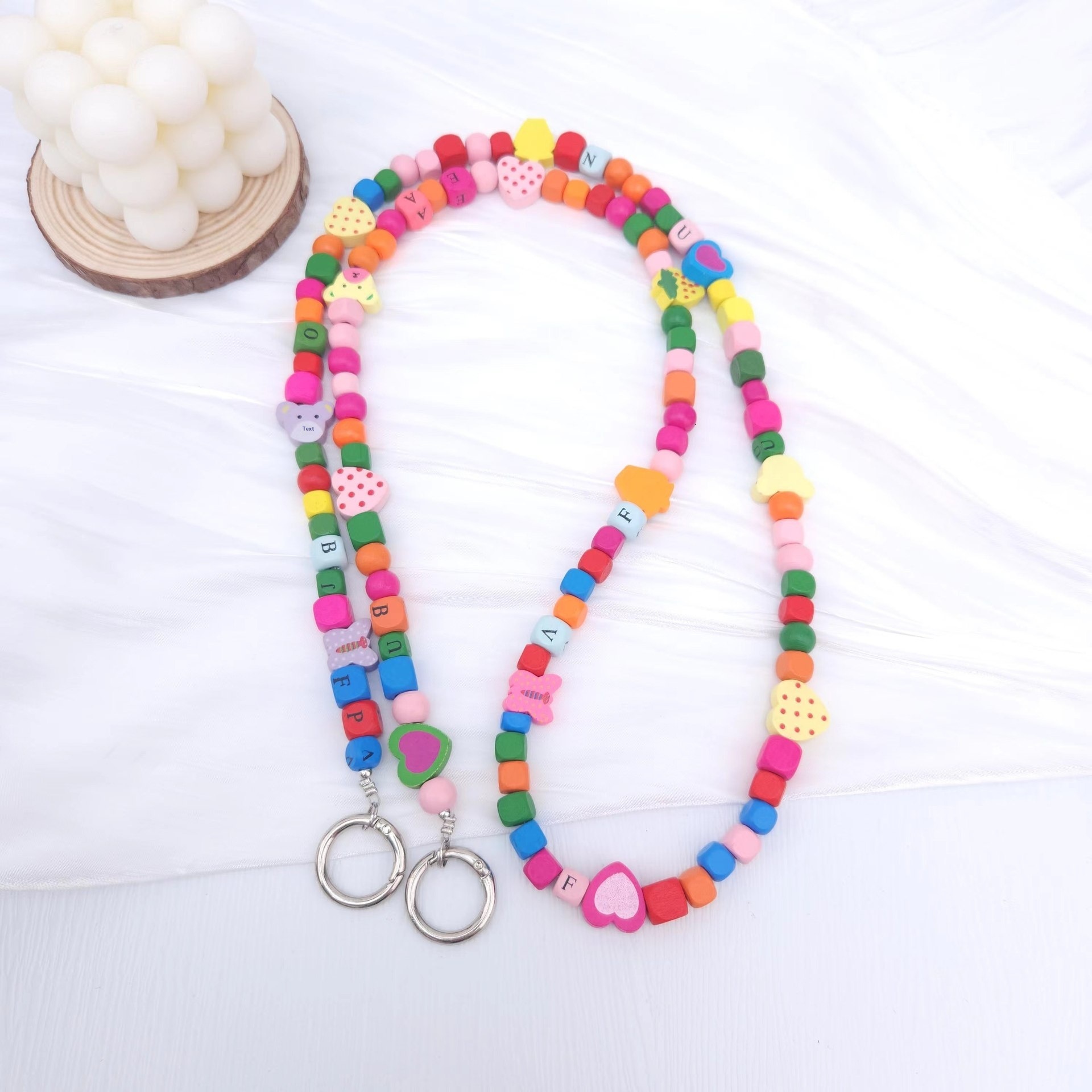 Yilian new colorful wooden bead butterfly diagonal cross phone case hanging chain shoulder strap pendant decoration