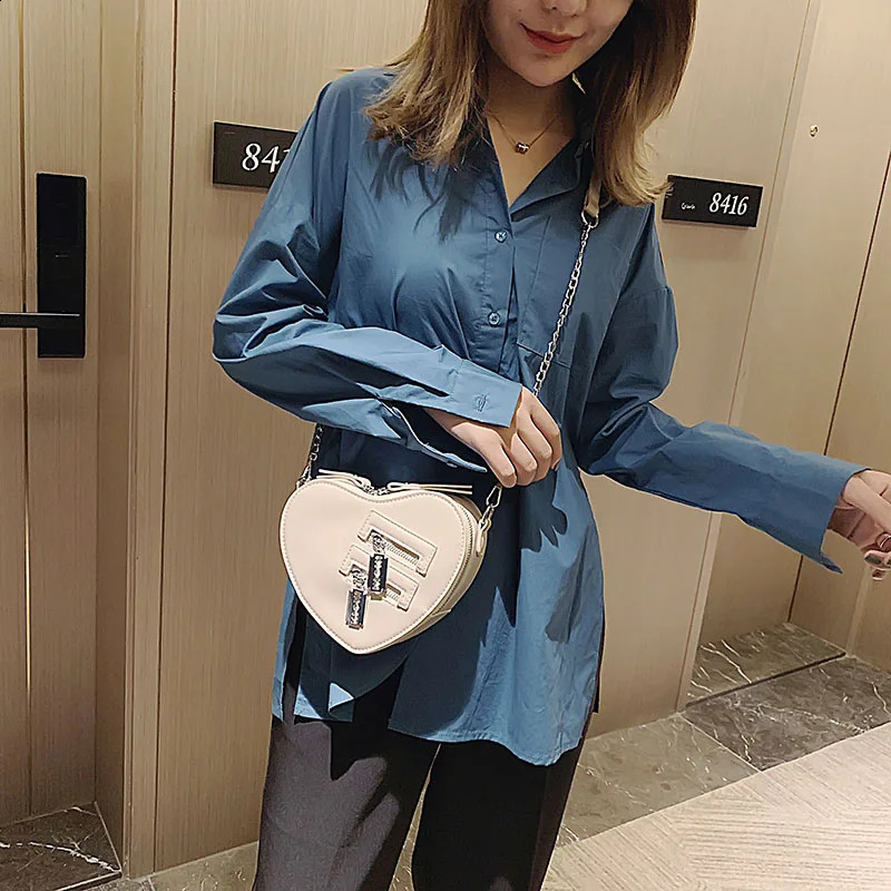 Bag Love Heart Shape Shoulder Bags For Women Top Quality Leather Purses and Handbags Fashion Chain Crossbody 240906