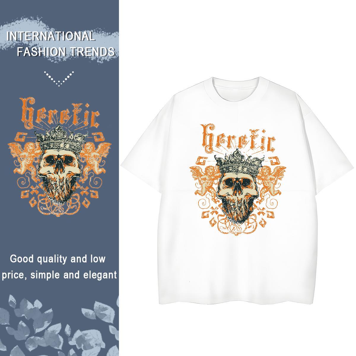 Designer T Shirt For Woman 100% Cotton 230g Comfortable Summer Casual skull Unisex Tshirts Loose Black White Clothes