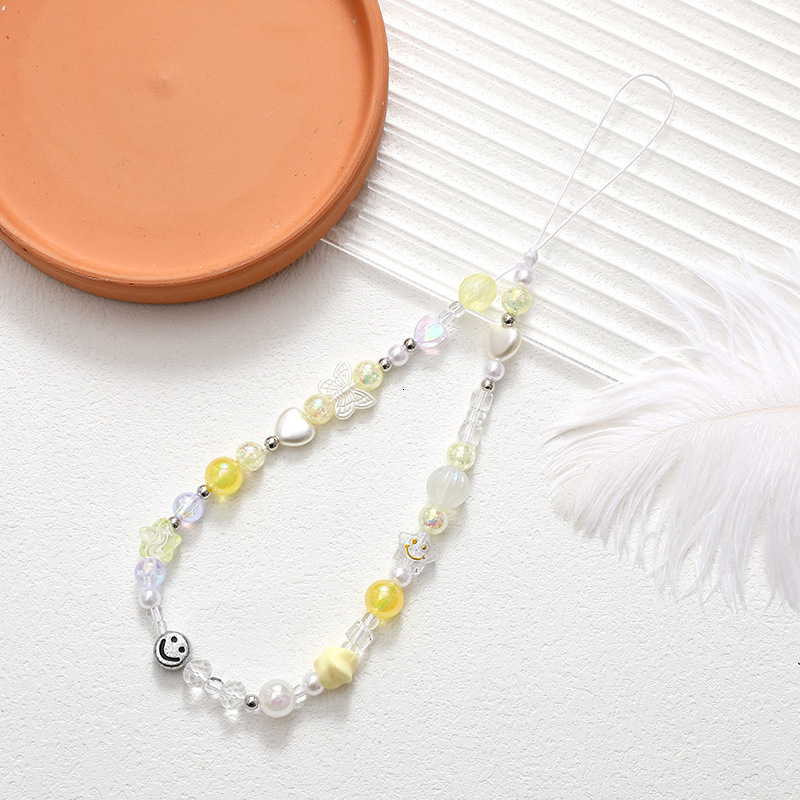 Sweet and cool style bow bead mobile chain, colorful mixed color phone case, anti drop pendant, wrist strap hanging accessory