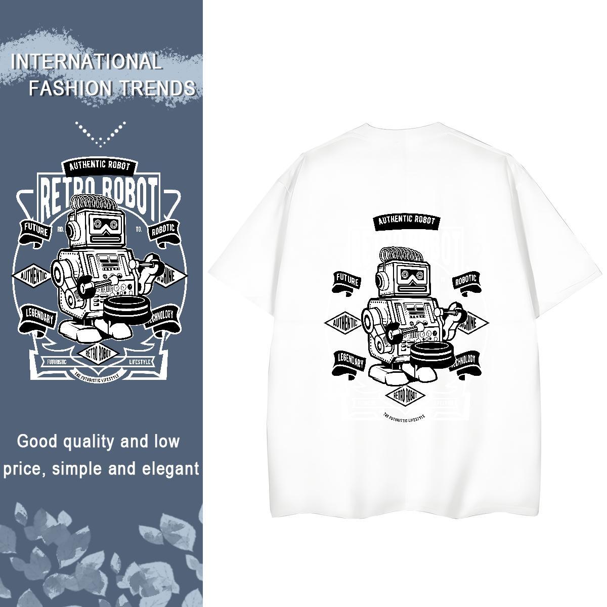 Fashion T-Shirts for Women 230g Pure Cotton O Neck Short Sleeves Sports Street Wear robot Unisex Tshirts Soft Anime Tees Shirts