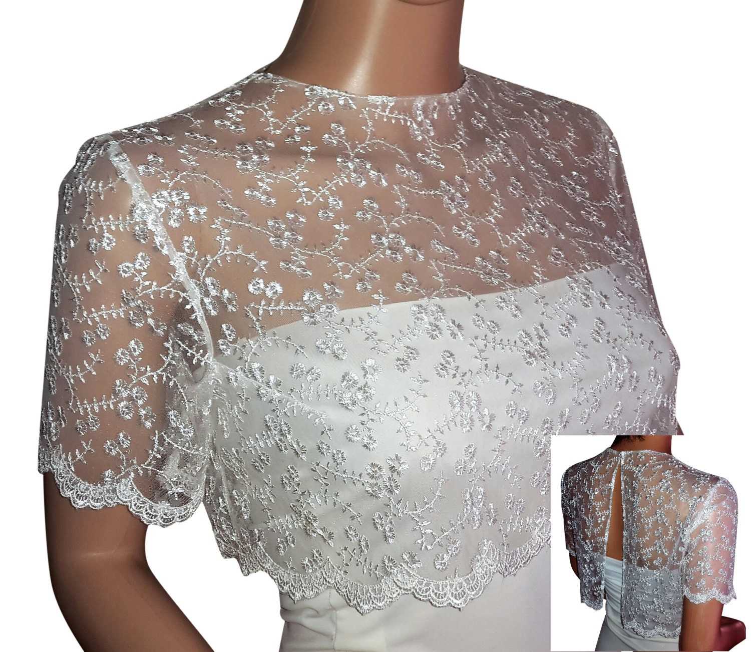 Simple Appliques Lace O Neck Shawl Jacket Short Sleeve Bride Jackets For Strapless Bridal Dress Accessories Custom Made