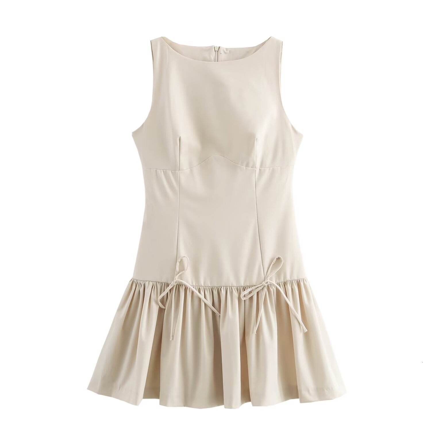 Mini Autumn Womens Dress with Wind Style Sleeveless Bow New Product Light and Mature Style