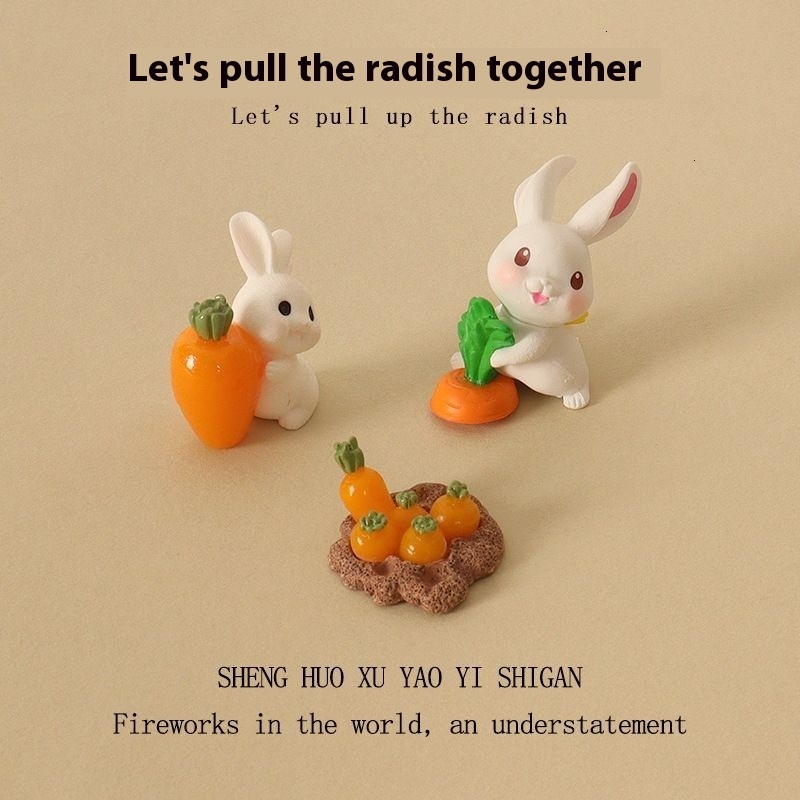 Moss Micro Creative Radish Rabbit Animal Resin Craftsmanship Horticultural Landscape DIY Decorative Desktop Ornament