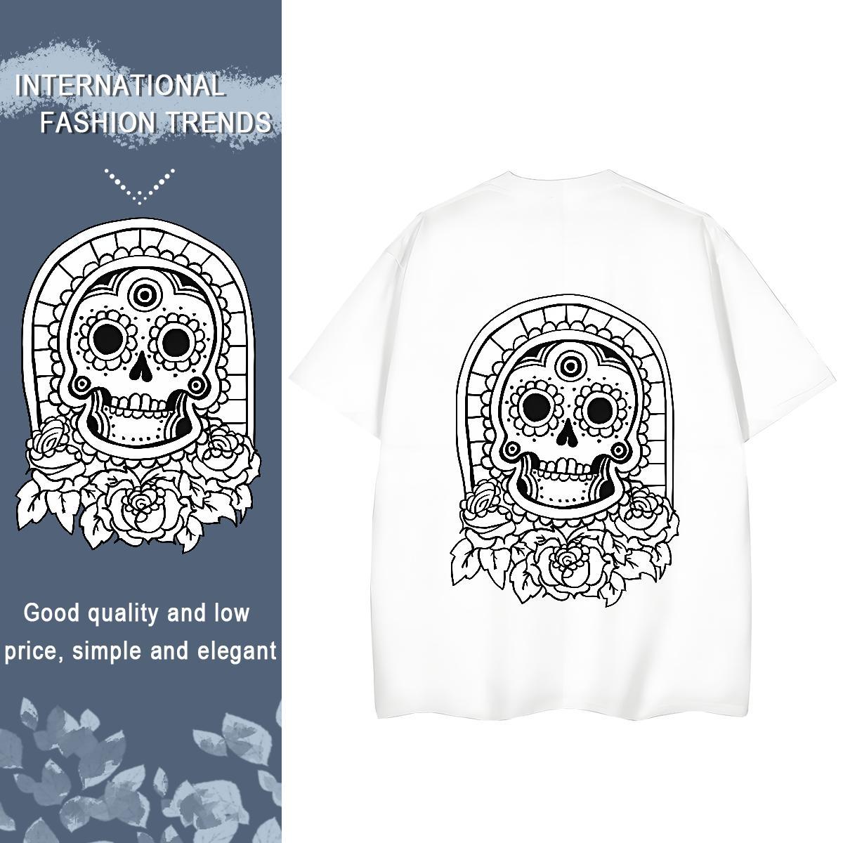 New Arrival T-Shirts 100% Cotton 230g Breathable Crew Neck Daily Outfit skull Couples T Shirts Lady Custom Cartoon Tops