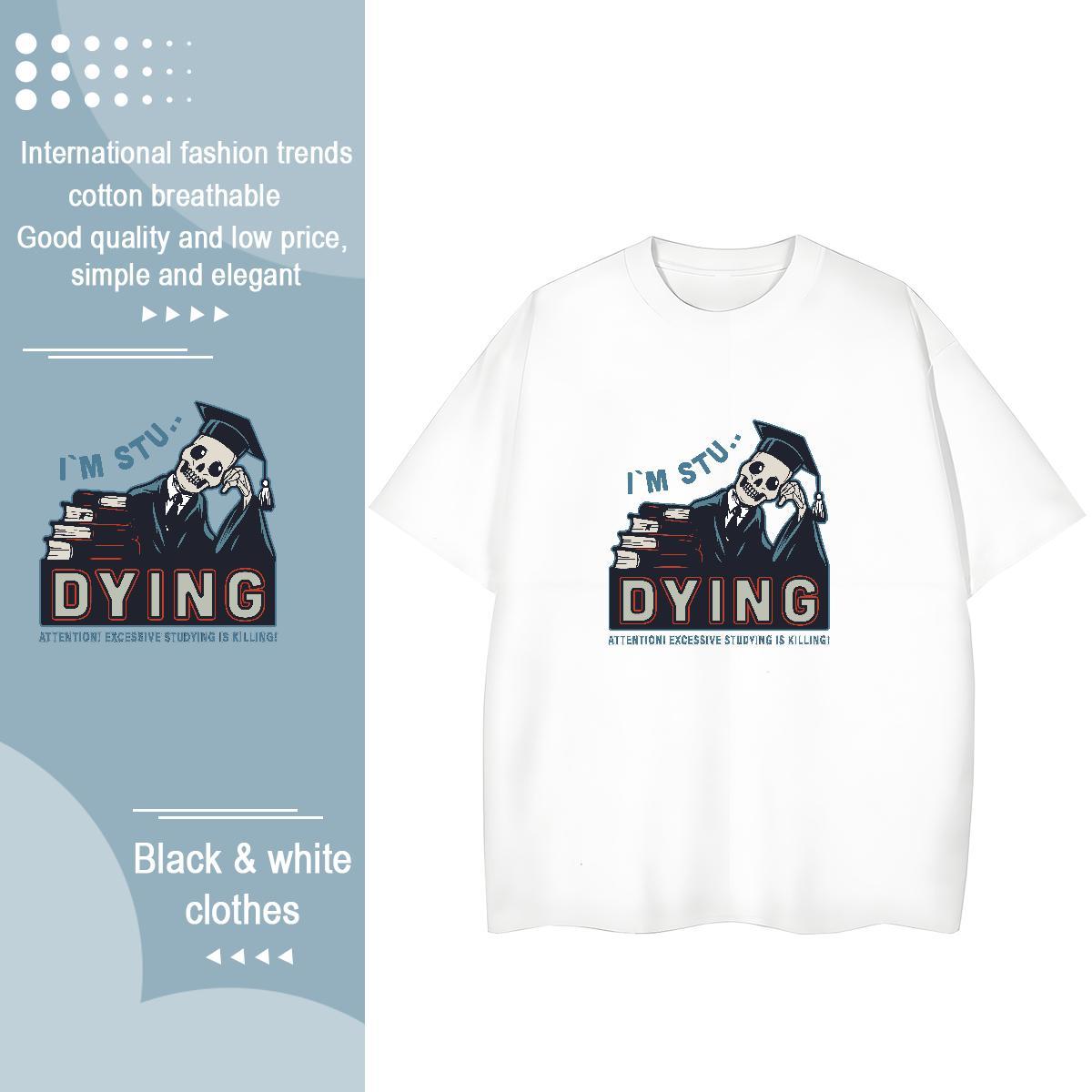 DIY T Shirt For Woman 230g 100% Cotton Breathable Crew Neck Sport skull Lady T shirt Female Plus Size Cartoon Clothes Shirt