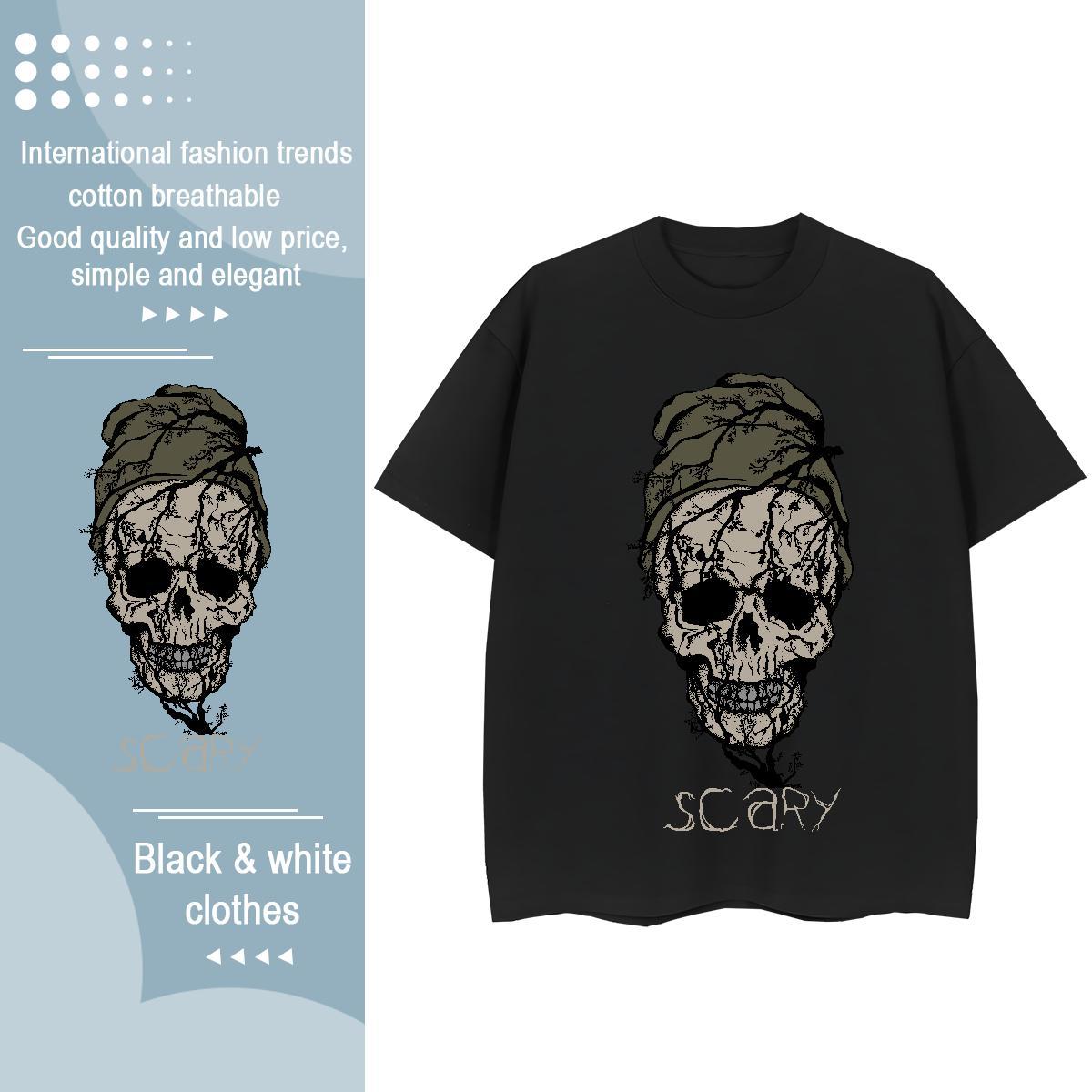 2024 DIY Women T Shirts 230g Pure Cotton Breathable Short Sleeve Street Wear skull Unisex Tshirts Designer Black White Polos
