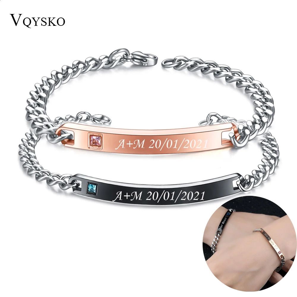 Personalized Customized Couple Name Couple Bracelet Mens Gift Jewelry Stainless Steel Adjustable Chain Puzzle Bracelet 240904