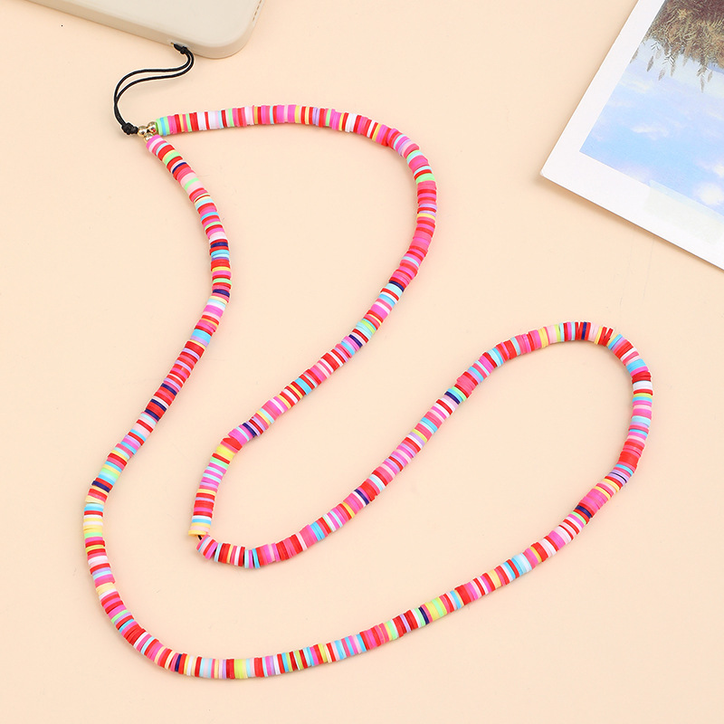 Yilian's new colorful soft ceramic simple rainbow bead phone chain, for women's neck hanging rope