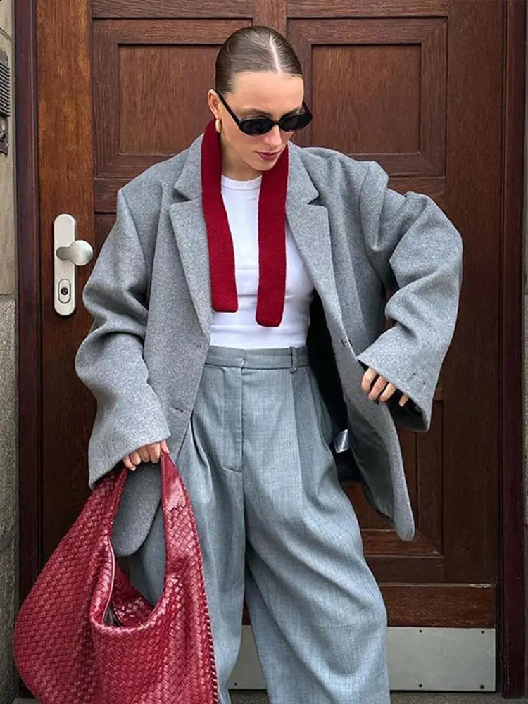 Vintage Casual Womens Jacket Coat Solid Color Loose Jackets Turndown Collar Wide Sleeve Women Coats Fashion Autumn Winter 240904