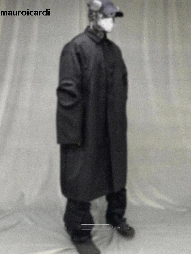 Mauroicardi Spring Autumn Long Cool Oversized Waterproof Black Trench Coats Men with Back Slit Single Breasted Loose Outerwear 240903