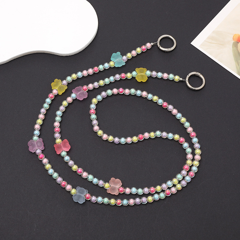 Yilian new beaded acrylic love bear crossbody shoulder strap chain mobile phone hanging rope for women