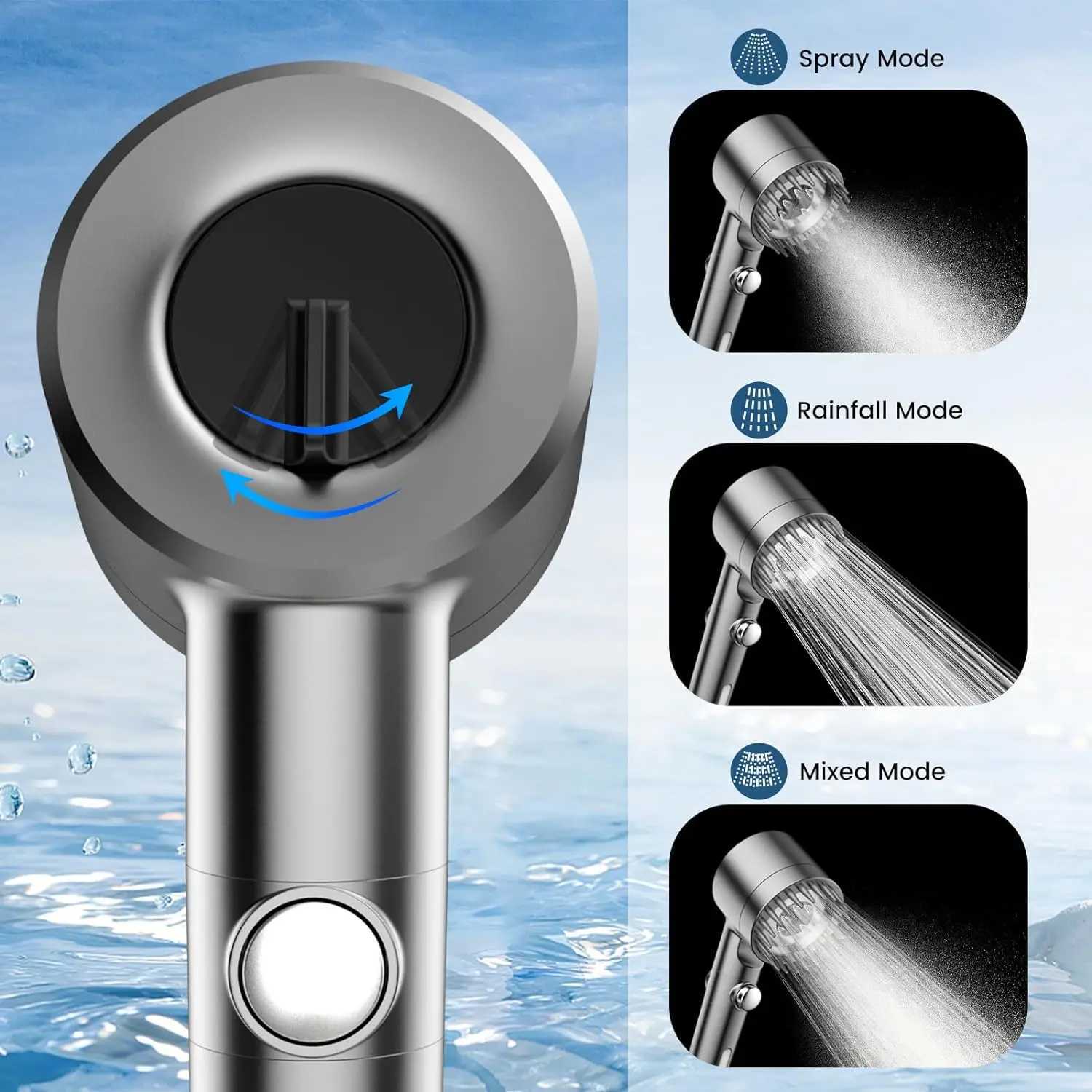 Shower Head with Handheld High Pressure Water Flow Multiple Spray Modes Power Wash Showerhead with ON/OFF Switch for Pets BathXJ240906