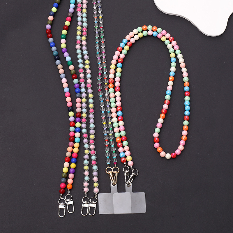 Yilian new colorful acrylic crossbody shoulder strap chain bead phone case beauty long hanging rope anti fall