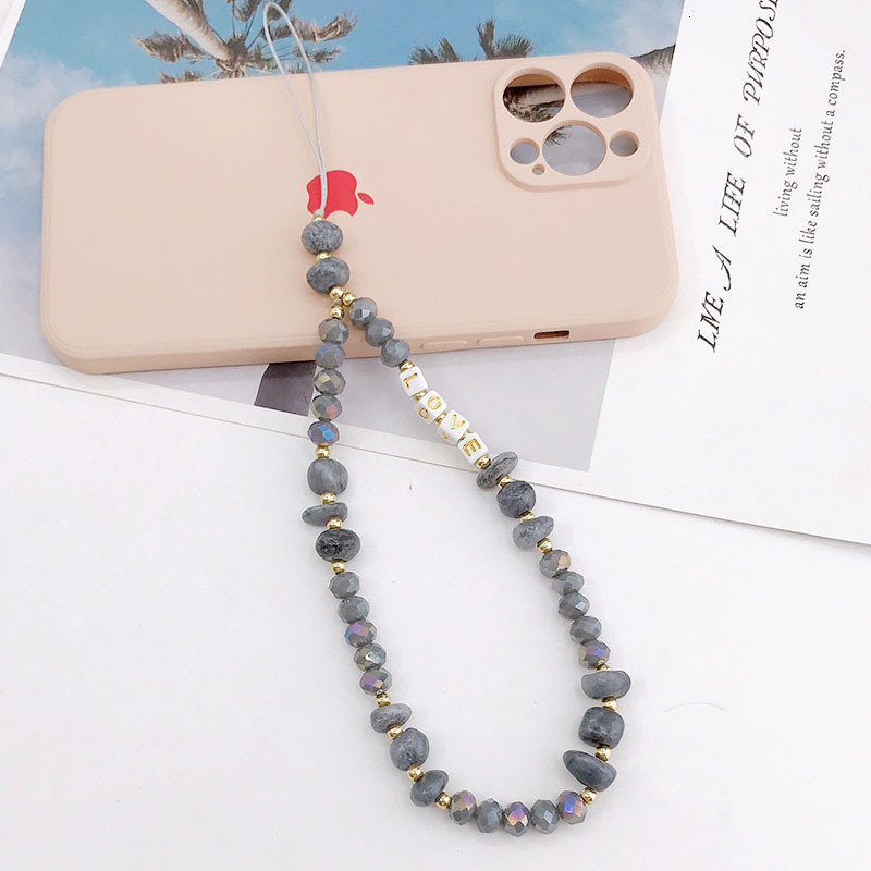 Yilian's new creative crystal stone color blocked chain, fashionable anti loss mobile phone rope, short hanging decoration pendant for women