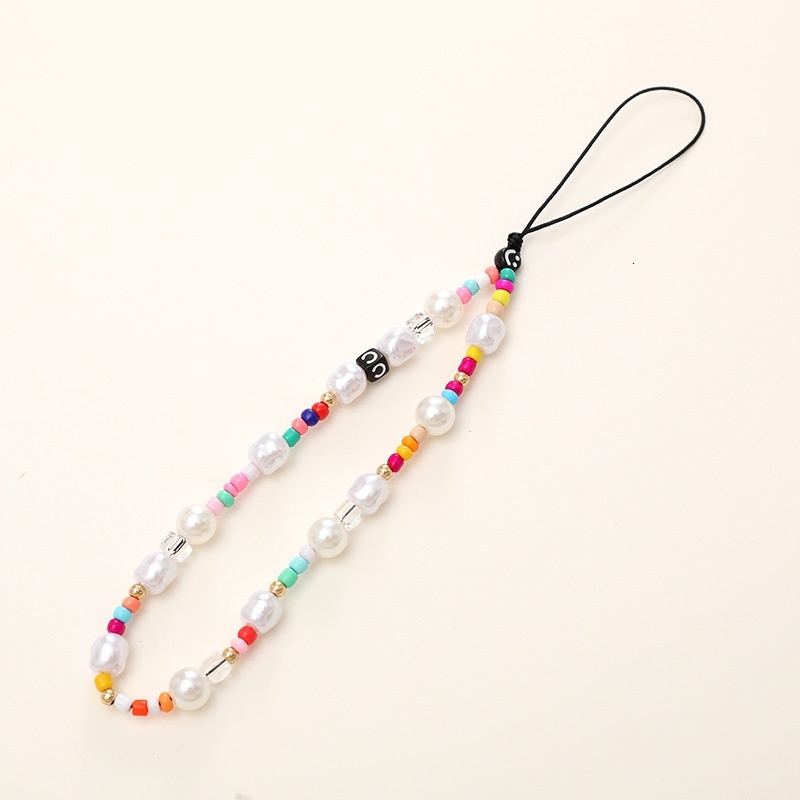 Internet celebrity anti lost bead love rainbow mobile phone rope DIY pearl chain hanging