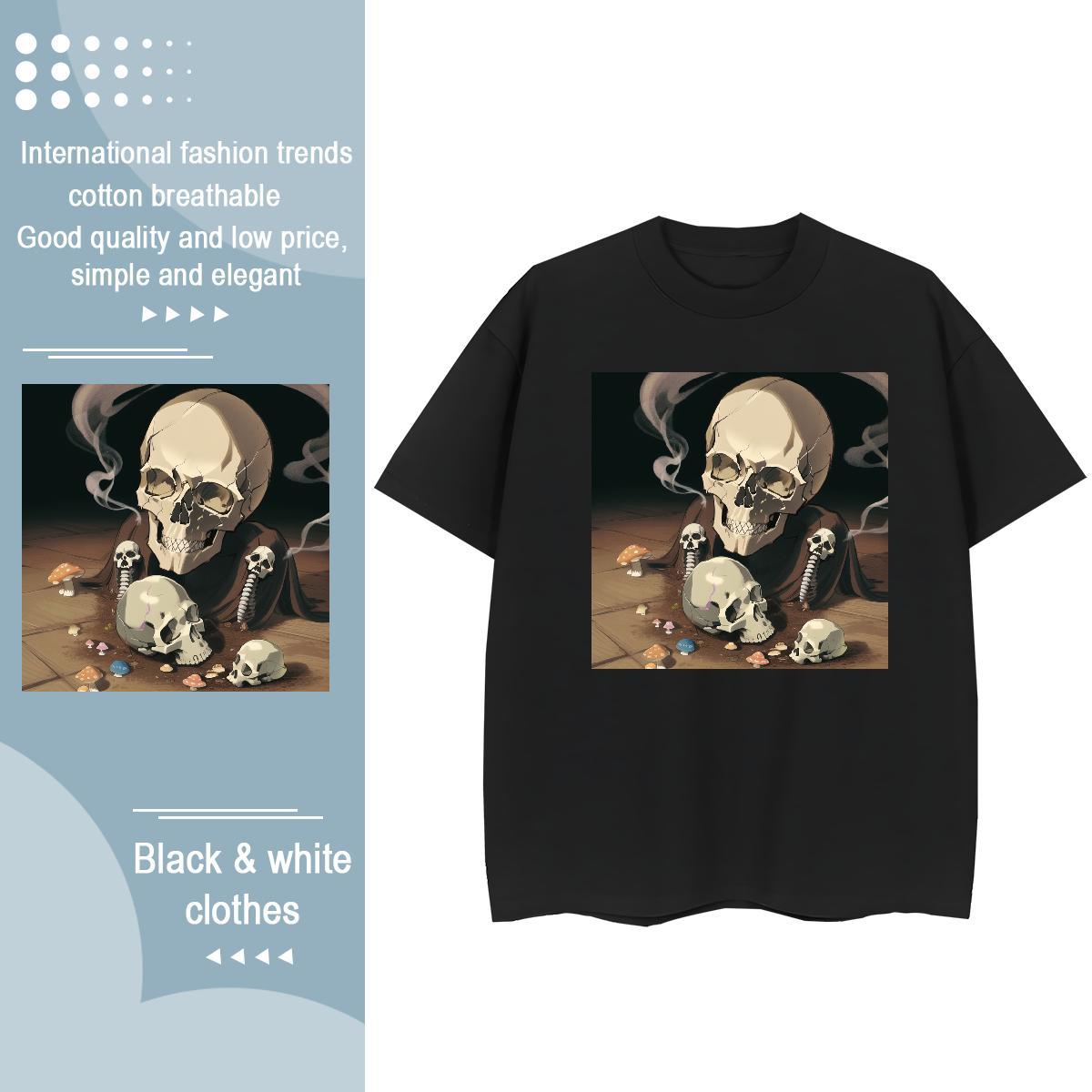 New Arrival T shirt 230g 100% Cotton Breathable Casual skull Unisex Tshirts Loose fit Customized Print Polos