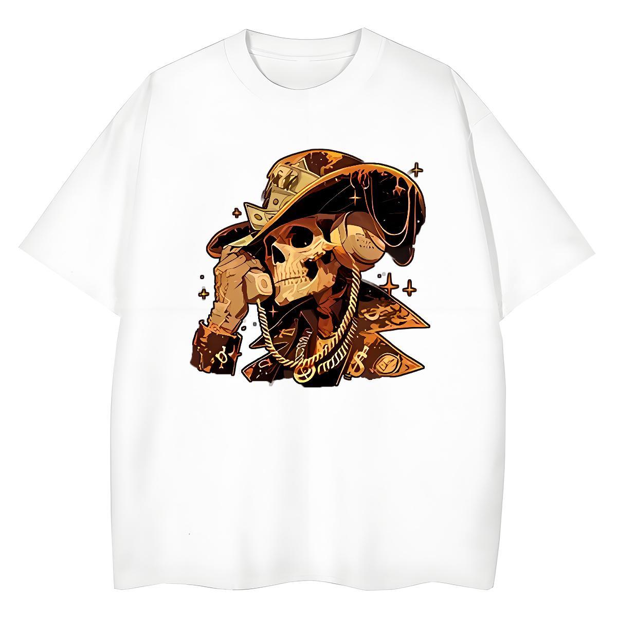 New Women T Shirts 230g Pure Cotton O-Neck Short Sleeve Sports Casual skull Tshirt for Man Woman Popular Anime Oversized Wear