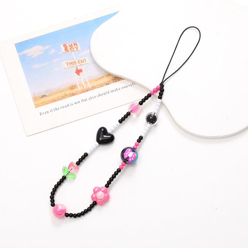 INS Pink Millennium Style Y2K Sweet Spicy Girl Phone Beaded Mobile Cordage Portable Hanging Chain Pendant Female