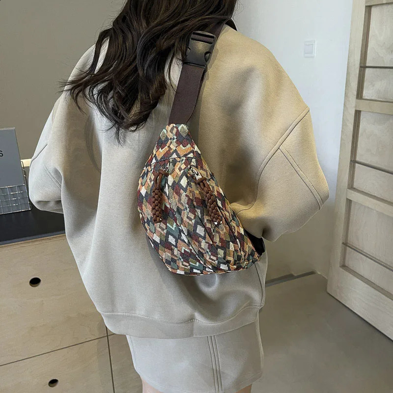 Bohemia Corduroy Belt Bags for Women Fashion Fanny Pack Female Banana Waist Bag Hip Purse Shoulder Crossbody Chest Pocket 240906