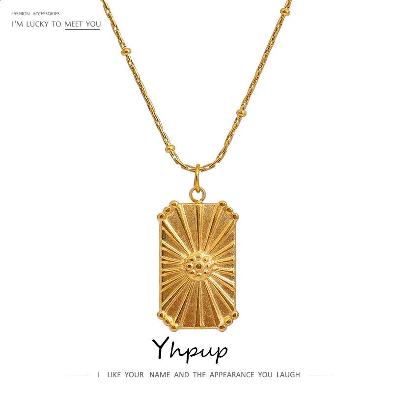 Yhpup Stainless Steel Necklace Jewelry 18K PVD Galvanized Metal Square Pendant Necklace Summer 240906