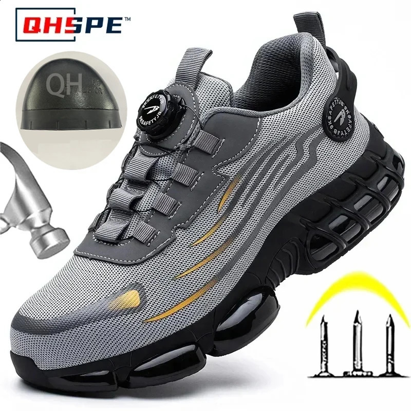 Rotating Button Safety Shoes Men Anti-smash Anti-puncture Work Shoes Fashion Men Sport Shoes Security Protective Boots Men 240902