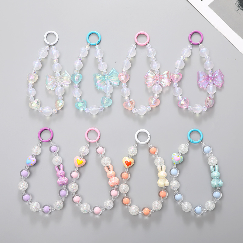 New Bow Japanese and Korean Fresh Sweet Beaded Chain Anti Loss Phone Case Hanging Rope Bag Key Pendant Female