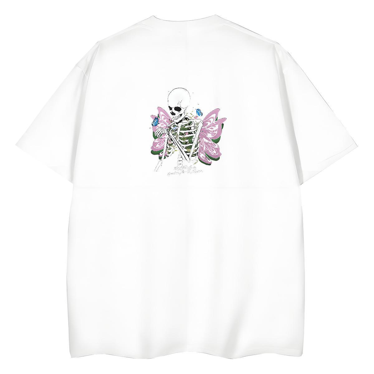 2024 Casual T Shirts Women 230g Pure Cotton Breathable Soft Sports Casual skull Woman Tshirt Comfortable Anime Oversized Top Shirts