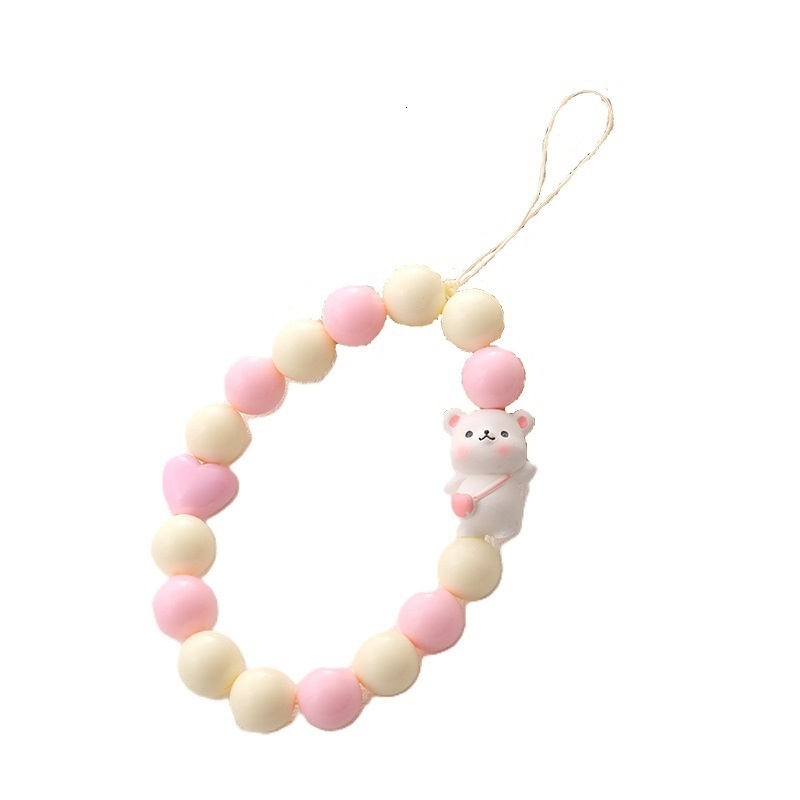 New Candy Cartoon Bow Knot Chain Beaded Cord Mobile Phone Case Hanging Piece Anti drop Wrist Strap Female