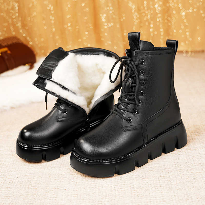 CMM Thick Soled Height Increasing Boots for Women Winter Suede Short Boots Leather Thickened Large Cotton Shoes Anti Slip Fur Integrated Snow Boots